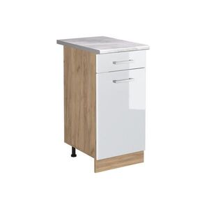 Vicco SPODNÍ SKŘÍŇKA KUCHYŇSKÉ LINKY R-Line, Bílá vysoký lesk/Zlatý mocný dub, 40 cm pracovná doska Mramor obraz
