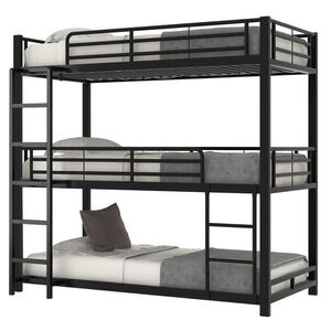 OKWISH TROJLŮŽKOVÁ palanda 90/200 cm Černá kovová postel s madly obraz