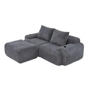 OKWISH MODULÁRNÍ pohovka 200/174/80 cm tmavě šedá z manšestrové látky s držákem nápojů a kapsou obraz