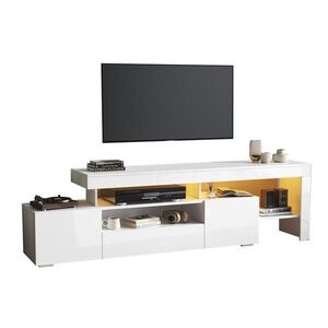 Redom TV stolek 192/37/53 cm s LED osvětlením, vysoký lesk a úložný prostor, Bílá obraz