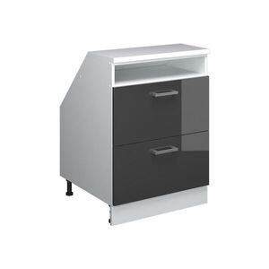 Vicco KUCHYŇSKÁ SKŘÍŇKA POD ŠIKMOU STŘECHU R-Line Antracitový vysoký lesk 60 cm se 2 zásuvkami, korpus skříně hloubka 60 cm obraz