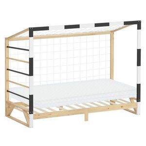 ML-DESIGN DĚTSKÁ POSTEL ve tvaru fotbalové brány s matrací 90 x 200 cm, černobílá, z borového dřeva obraz