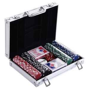 HOMCOM POKEROVÝ KUFŘÍK Pokerová sada Pokerové žetony 4/5 barev 2 x balíček karet 5 x kostky obraz