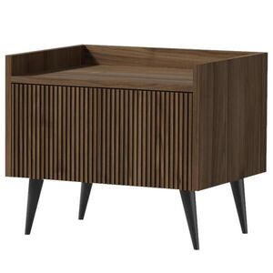 Beautysofa NOČNÍ STOLEK Amfali s 1 dveřmi, drážkovaná čela, systém Push-to-open, kovové nohy, 52 cm, ořechová barva obraz