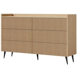 Beautysofa KOMODA Amfali se 6 zásuvkami, drážkovaná čela, systém Push-to-open, kovové nohy, 150 cm, jarní dub obraz