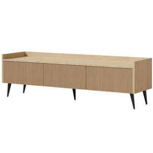 Beautysofa NÍZKÁ KOMODA Amfali se 3 výklopnými dvířky, drážkovaná čela, systém Push-to-open, kovové nohy, 150 cm, jarní dub obraz