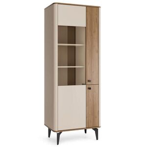 Beautysofa VITRÍNA Aurora, skleněná skříň s tvrzeným sklem, bez LED osvětlení, ořech + kašmír obraz
