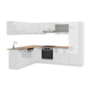 Vicco ROHOVÁ KUCHYŇ R-Line, Bílá vysoký lesk/Bílá, 287 x 227 cm, PD Dub obraz