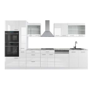 Vicco KUCHYŇSKÝ KOUT R-Line Bílá vysoký lesk/bílá 350 cm s vysokou skříní, bez pracovní desky obraz