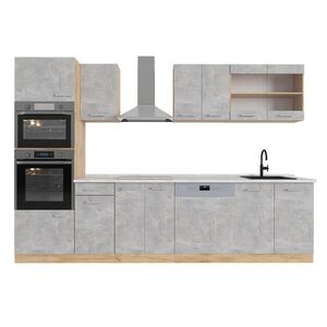 Vicco KUCHYŇSKÝ KOUT R-Line Beton/zlatý dub 300 cm s vysokou skříní, PD Mramor obraz