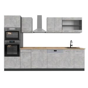 Vicco KUCHYŇSKÝ KOUT R-Line Beton 300 cm s vysokou skříní, PD Dub obraz