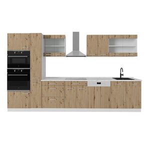Vicco KUCHYŇSKÝ KOUT R-Line Dub řemeslný/bílý 350 cm s vysokou skříní, s pracovní deskou obraz
