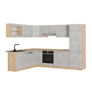 Vicco ROHOVÁ KUCHYŇ R-Line, Beton/Zlatý mocný dub, 287 x 227 cm bez pracovní desky obraz