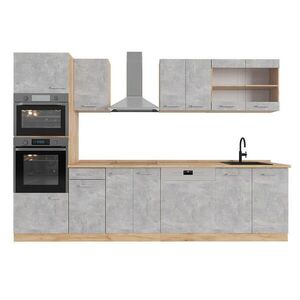 Vicco KUCHYŇSKÝ KOUT R-Line Beton/zlatý dub 300 cm s vysokou skříní, PD Dub obraz