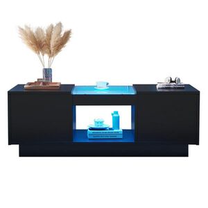 STILVORA KONFERENČNÍ stůl Černý s LED osvětlením, ovládáním přes aplikaci a 2 zásuvkami do obývacího pokoje, 100×50×35, 5 cm obraz