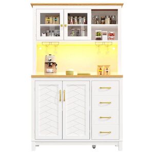 Urban Meuble PŘÍBORNÍK venkovský styl bílý 180 cm vysoký s aplikací LED a držákem na sklenice obraz