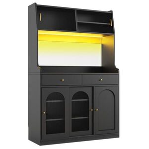 Urban Meuble PŘÍBORNÍK černý se skleněnými dvířky 180 cm vysoký s aplikací LED a 2 zásuvkami obraz