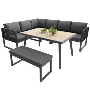 Urban Meuble LOUNGE SESTAVA 6dílná, PE ratan, šedá rohová pohovka se stolkem a lavicí na terasu obraz