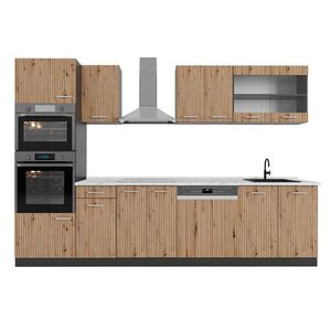 Vicco KUCHYŇSKÝ KOUT R-Line Řemeslný dub 300 cm s vysokou skříní, s pracovní deskou obraz