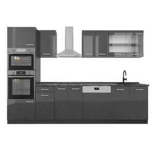 Vicco KUCHYŇSKÝ KOUT R-Line Antracitový vysoký lesk 300 cm s vysokou skříní, PD Antracit obraz