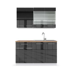 Vicco JEDNOTKOVÁ KUCHYNĚ Fame-Line Antracitový vysoký lesk/bílá 140 cm , PD Dub obraz