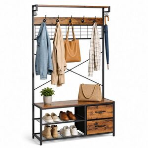 Relaxdays VĚŠÁK Černý industriální se šatní lavicí a botníkem 176 cm obraz