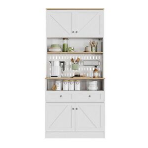 STILVORA VYSOKÁ SKŘÍŇ v bílé barvě se 2 zásuvkami a 4 dvířky do kuchyně, jídelny a obýváku, 80×40×175 cm obraz