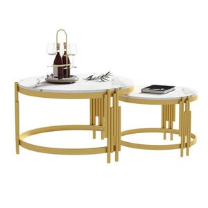 STILVORA SET KONFERENČNÍCH STOLŮ v bílé a zlaté barvě s mramorovým dekorem a kovovým rámem, 71, 5×71, 5×44 cm obraz