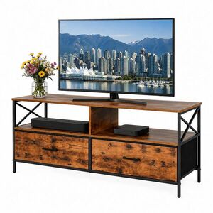 Relaxdays TV-SKŘÍŇKA industriální černá látkové zásuvky 120 cm obraz