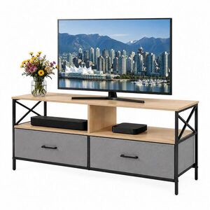Relaxdays TV-SKŘÍŇKA greige-černá látkové zásuvky 120 cm obraz