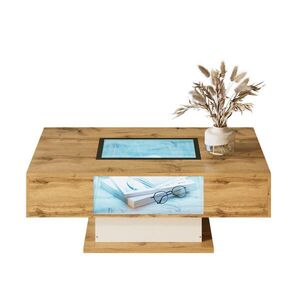 STILVORA KONFERENČNÍ STŮL v přírodní barvě s LED osvětlením a 2 zásuvkami do obýváku, 110, 2×60×39, 7 cm obraz