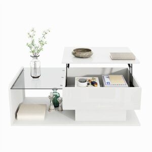 STILVORA KONFERENČNÍ STŮL v bílé barvě s LED efektem a skleněnou deskou do obýváku, 100×50×33/47, 5 cm obraz
