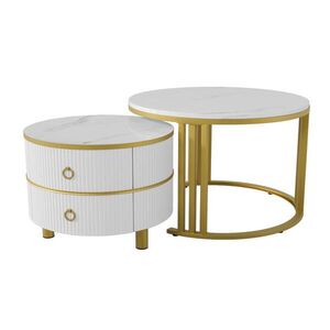 STILVORA SET KONFERENČNÍCH STOLŮ v bílé barvě se 2 zásuvkami a mramorovým dekorem, 70×70×46 cm obraz