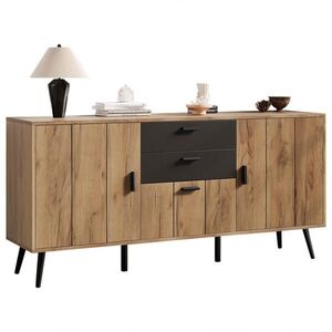 STILVORA KUCHYŇSKÁ SKŘÍŇ v černé a přírodní barvě se 2 zásuvkami a 3 dvířky do obývacího pokoje, 140×35×67 cm obraz