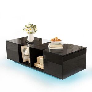 STILVORA KONFERENČNÍ STŮL v černé barvě s LED osvětlením a lesklou deskou do obýváku, 120×50×38, 5 cm obraz