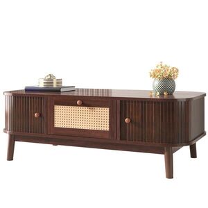 STILVORA KONFERENČNÍ STŮL v ořechové barvě se zásuvkami a posuvnými dvířky do obýváku, 110×55×38, 5 cm obraz