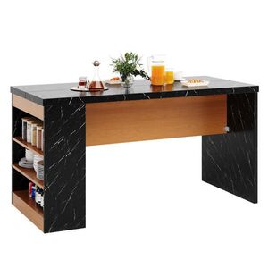 STILVORA KUCHYŇSKÝ OSTRŮVEK v přírodní a černé barvě s LED osvětlením a zásuvkou, 155×80×90 cm obraz