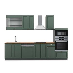 Vicco KUCHYŇSKÝ KOUT Fame-Line Zeleno-zlatá Country House/Anthracite 300 cm s vysokou skříní, PD Dub obraz