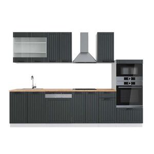 Vicco KUCHYŇSKÝ KOUT Fame-Line Antracitový venkovský dům/bílá 300 cm s vysokou skříní, PD Dub obraz