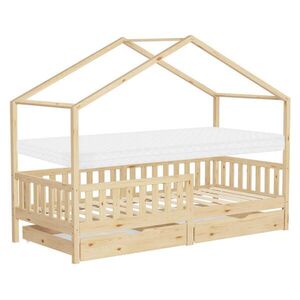 ML-DESIGN DĚTSKÁ POSTEL ve tvaru domečku s matrací 90x200 cm a 2 zásuvkami z přírodního borového dřeva obraz