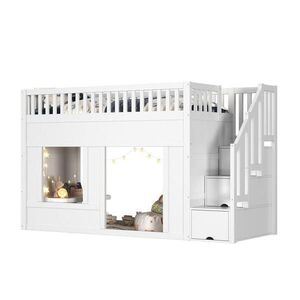 OKWISH PATROVÁ postel 90/200 cm bílá z masivního dřeva a MDF se schodišťovou skříňkou obraz