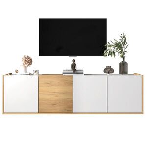 OKWISH TV stolek 171, 5/35/47 cm bílá a dřevěná z MDF s nástěnnou montáží a úložným prostorem obraz