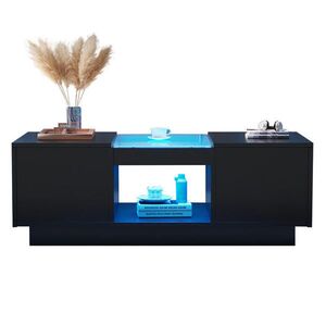 OKWISH KONFERENČNÍ stolek 100/50/35, 5 cm černý z dřevotřísky s LED osvětlením a 2 zásuvkami obraz
