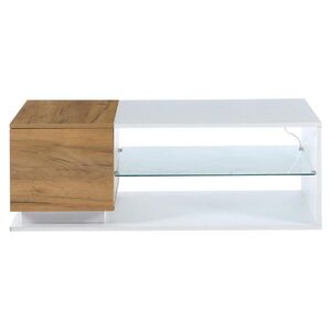OKWISH KONFERENČNÍ stolek 105/50/36 cm bílá a dekor dřeva z dřevotřísky s LED osvětlením a úložným prostorem obraz