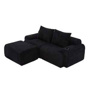 OKWISH SEDACÍ souprava 200/174/80 cm černá z manšestru s držákem nápojů a boční kapsou obraz