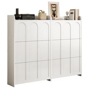 Modfu BOTNÍK z MDF 140x25x120 cm bílý se 6 výklopnými dvířky a zásuvkou, 12 přihrádek obraz
