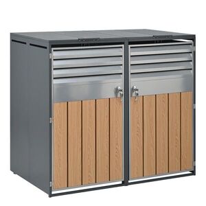 Modfu BOX na odpadkové koše z oceli 132x80x124 cm šedá v dekoru dřeva s hydraulickým víkem obraz