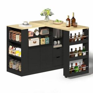 Modfu KUCHYŇSKÝ ostrůvek z MDF 115x50x92 cm černá/přírodní s otočnou a výsuvnou pracovní deskou, policemi a zásuvkami obraz