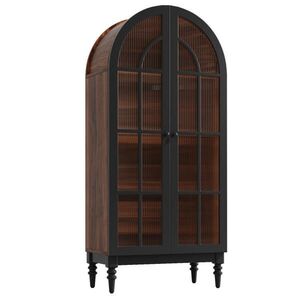 Modfu VYSOKÁ vitrína z MDF 76x35, 5x165 cm černá se skleněnými dvířky a úložnými přihrádkami obraz