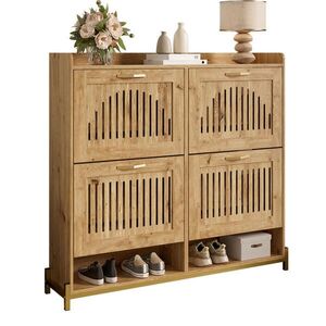 Modfu BOTNÍK z MDF 108, 5x24x100 cm v dekoru dřeva se 4 dvířky a horní odkládací plochou, úsporné řešení obraz